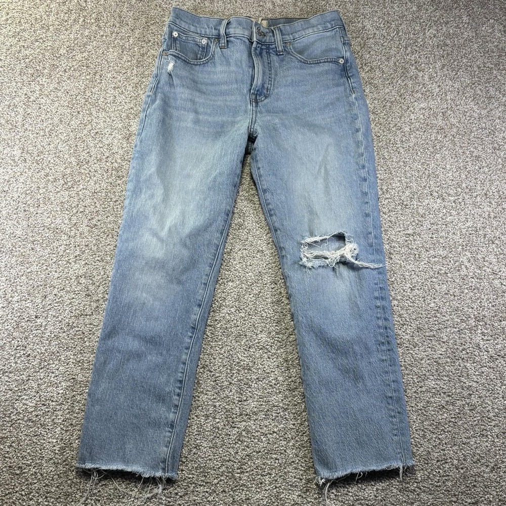 Madewell Perfect Vintage Jeans Womens 28P Blue Distressed‎ Raw Hem Denim